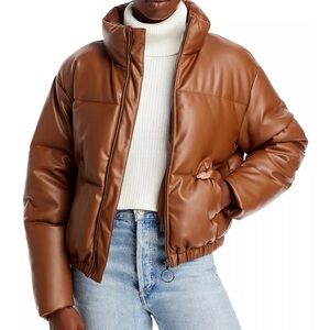Aqua Faux Leather Puffer Jacket